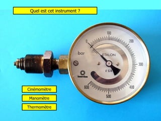 Quel est cet instrument ? Cinémomètre Manomètre Thermomètre 