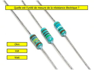 Quelle est l’unité de mesure de la résistance électrique ? Watt Ohm Volt 