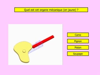 Quel est cet organe mécanique (en jaune) ? Came Pignon Soupape Piston 