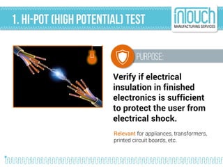 Verify if electrical
insulation in finished
electronics is sufficient
to protect the user from
electrical shock.
Relevant ...