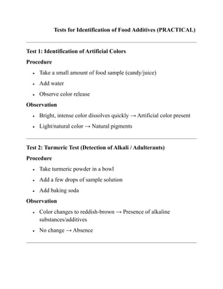 Practical Tests for Identification of Food Additives in Common Foods | PDF