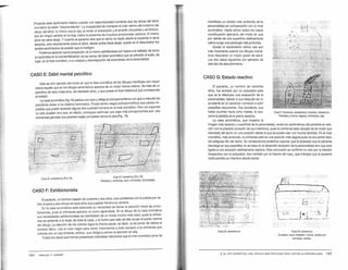Proyecta este sentimiento interno cuando con espontaneidad comenta que las ramas del árbol
cromático se están 'desprendiendo'. La incapacidad de mantener el color dentro del contorno del
dibujo del árbol, lo mismo que el rojo, el verde, el anaranjado y el amarillo chocantes Yamont.ona-
dos sin ningún sentido en la hoja, indica la presencia de impulsos emocionales caóticos. 8 mismo
árbol se viene abajo. Y cuando el paciente dice que el viento no sopla desde la izquierda ni de la
derecha, sino directamente sobre el árbol, desde arriba hacia abajo, queda en el descubierto los
terrible sentimientos de presión que lo hostigan.
Podemos apreciar que la proyección de si mismo adhiriéndose con fueaa a la realidad, tal como
se apreciaba en la sobreenfatización de las ramas del árbol acromático que se adherian al suelo, da
lugar, en el nivel cromático, aun colapso ydesintegración del autorretrato de la personalidad.
CASO E: Débil mental psicótico
Este es otro ejemplo del modo en que la fase cromática de los dibujos manifiesta con mayor
relieve aquello que en los dibujos acromáticos aparece de un modo menos intenso. Se trata de un
psicótico de sexo masculino, de diecisiete años, y que posee el nivel intelectual que corresponde
al imbécil.
La casa acromática (fig.15} parece una cara y reHeja el antropomorfismo conque amenudo los
psicótieos dotan a los objetos inanimados. Posee tantos rasgos antropom6r1icos que parece im-
posible que pueda aparecer alguna otra cualidad humana en el nivel cr.omático. Pero los cr:iyones
no sólo pueden sino que, en efecto, consiguen estimular una casa mas antropomórfica aun: dos
chimeneas gemelas que parecen orejas completan ahora la cara (Fig. 16).
CASOE: ACroMAnco (FIG.15)
CASO E: CAQMl.nco {FIG.16)
Paredes y ventanaS, azul; chimenea. anaranjada.
CASO F: Exhibicionista
El paciente, un hombre casado de cuarenta y dos años. tuvo problemas con la justicia por ex-
hibir el pene a dos chicas de doce años que jugaban frente asu ventana.
En la casa acromática está esbozada su necesidad de llamar la atención hacia las protu-
berancias, pues la chimenea aparece un poco agrandada. En el dibujo de la casa cromática
sus necesidades exhibicionistas se manifiestan de un modo mucho más claro, pues la chime-
nea se extiende a lo largo de toda la casa, y el humo que sale de ella ocupa el punto central
del dibujo. La elección de los colores sigue la misma pauta, es decir, la de poner de relieve el
símbolo fálico. Usa el color negro para restar importancia a todo excepto a la chimenea que
colorea con un rojo brillante, erótico, que obliga a centrar la atención en ella.
Todos los casos que hemos presentado intentaban demostrar que el nivel cromático pone de
164 EMANUEL F. HAMMER
manifiesto un retrato más profundo de la
personalidad en comparación con el nivel
acromático. Hasta ahora todos los casos
constituyeron ejemplos del modo en que
por detrás de una superficie relativamente
calma surge una patología más profunda.
Quizás el rendimiento clínico sea aún
más importante cuando los dibujos cromá-
ticos descubren un mayor grado de salud.
los dos casos siguientes son ejemplos de
este tipo de descubrimiento.
CASO G: Estado reactivo
B paciente, un hombre de veintitrés
años, fue enviado por un psiquiatra para
que se le efectuara una evaluación de la
personalidad, debido a que después de un
accidente en un ascensor comenzó a sufrir
pesadillas recurrentes. Ese accidente, que
habia ocurrido hacia ocho meses, le oca-
sionó la pérdida de la pierna derecha.
La casa acromática, que muestra la
~ i
·_:: ·-
r: .,;..
- _,
C.S0 F: ~. ~neo; tu'ERIOA, CACNÁTICO.
Paredes yhumo, negros; chimenea, roja.
imagen más reciente y superficial de la personalidad, revela los sentimientos del paciente en rela-
ción con la precaria conexión de sus miembros, pues la chimenea está ubicada de tal modo que
sobresale del techo en una posición desde la que se puede caer con mucha facilidad. En el nivel
cromático, más profundo, la chimenea está en una posición más segura pues se encuentra lejos
del peligroso filo del techo. En consecuencia podemos suponer que la ansiedad que el paciente
descarga en sus pesadillas no se basa en el desarrollo temprano de la personalidad sino que está
ligada a una situación relativameflte reactiva. Esta conclusión se confirmó no sólo por la relación
terapéutica con el psiquiatra. sino también por la historia del caso, que indicaba que el paciente
había perdido su miembro siendo adulto.
CASO G: ACAOMl.nco
l ¡~ - -
! 1 , .....--¡....
r- . - _ _
_
.J._
'
i
;
'
' .
·-.....:

~ ~
l .·-,. ( ' - -r j
 :..--! O r. •... ·.2 ,.·
·--·
--· .--·
-.J..:J._,_,........~ - - ·_:.
CASO G: oniJ.nco
~..A. ROJA; PAA&S y l"EO(), .w.ARUOS;
VENTANAS, VE!<OES.
9. EL HTP CROMÁTICO, UNA T~CNICA MÁS PROFUNOA PARA CAPTAR LA PERSONALIDAO 165
 