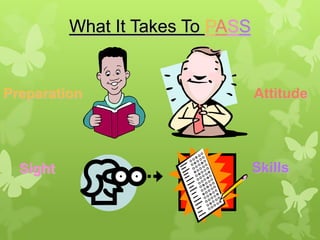 What It Takes To PASS


Preparation                       Attitude




  Sight                           Skills
 