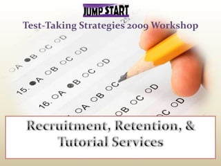 Test-Taking Strategies 2009 Workshop Recruitment, Retention, & Tutorial Services 