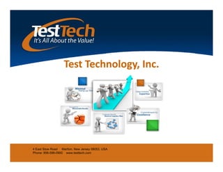 Test Technology, Inc. 




4 East Stow Road Marlton, New Jersey 08053, USA
Phone: 856-596-0900 www.testtech.com
 