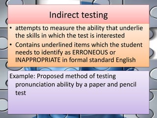 Indirect Testing Examples Test Technique | PPTX