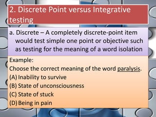 Discrete Point Test Examples Test Technique | PPTX