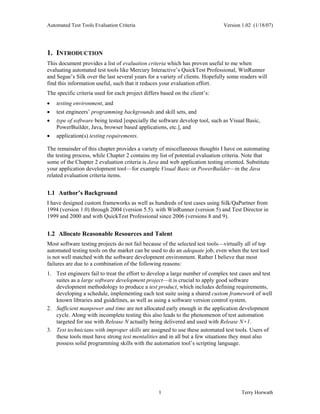 Testing Tool Evaluation Criteria