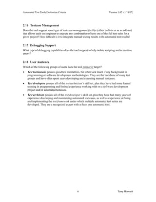 Testing Tool Evaluation Criteria