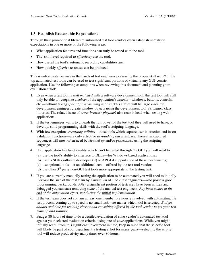 test evaluation tool criteria Evaluation Criteria Testing Tool