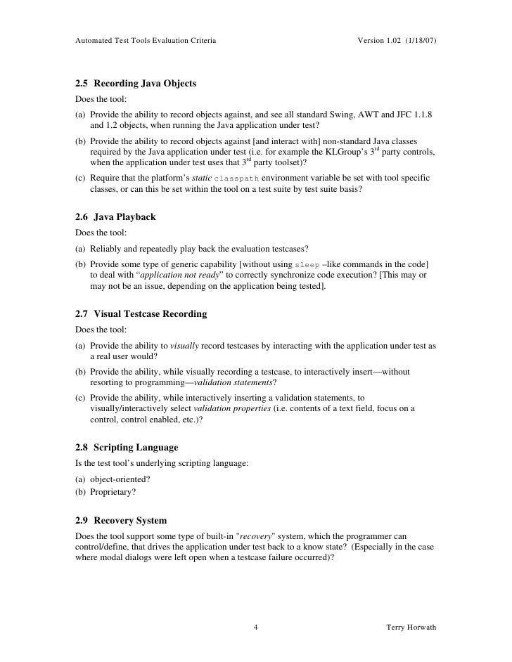evaluation tool test criteria Criteria Testing Evaluation Tool
