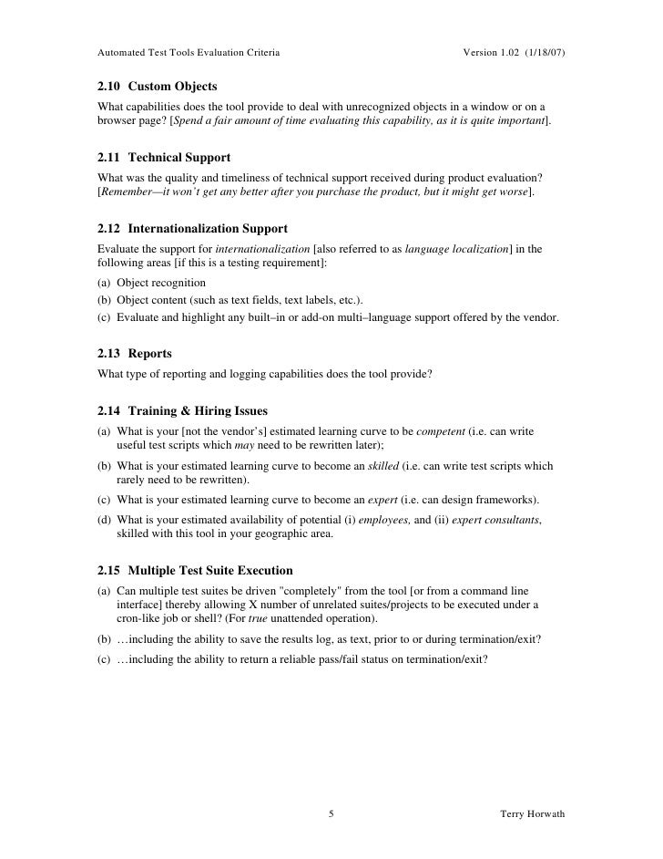 evaluation test tool criteria Evaluation Criteria Testing Tool
