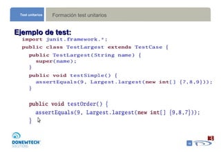 Formación test unitarios Test unitarios Ejemplo de test: 