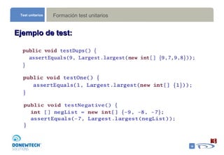 Formación test unitarios Test unitarios Ejemplo de test: 