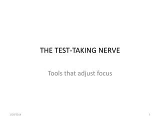 THE TEST-TAKING NERVE
Tools that adjust focus

1/20/2014

1

 