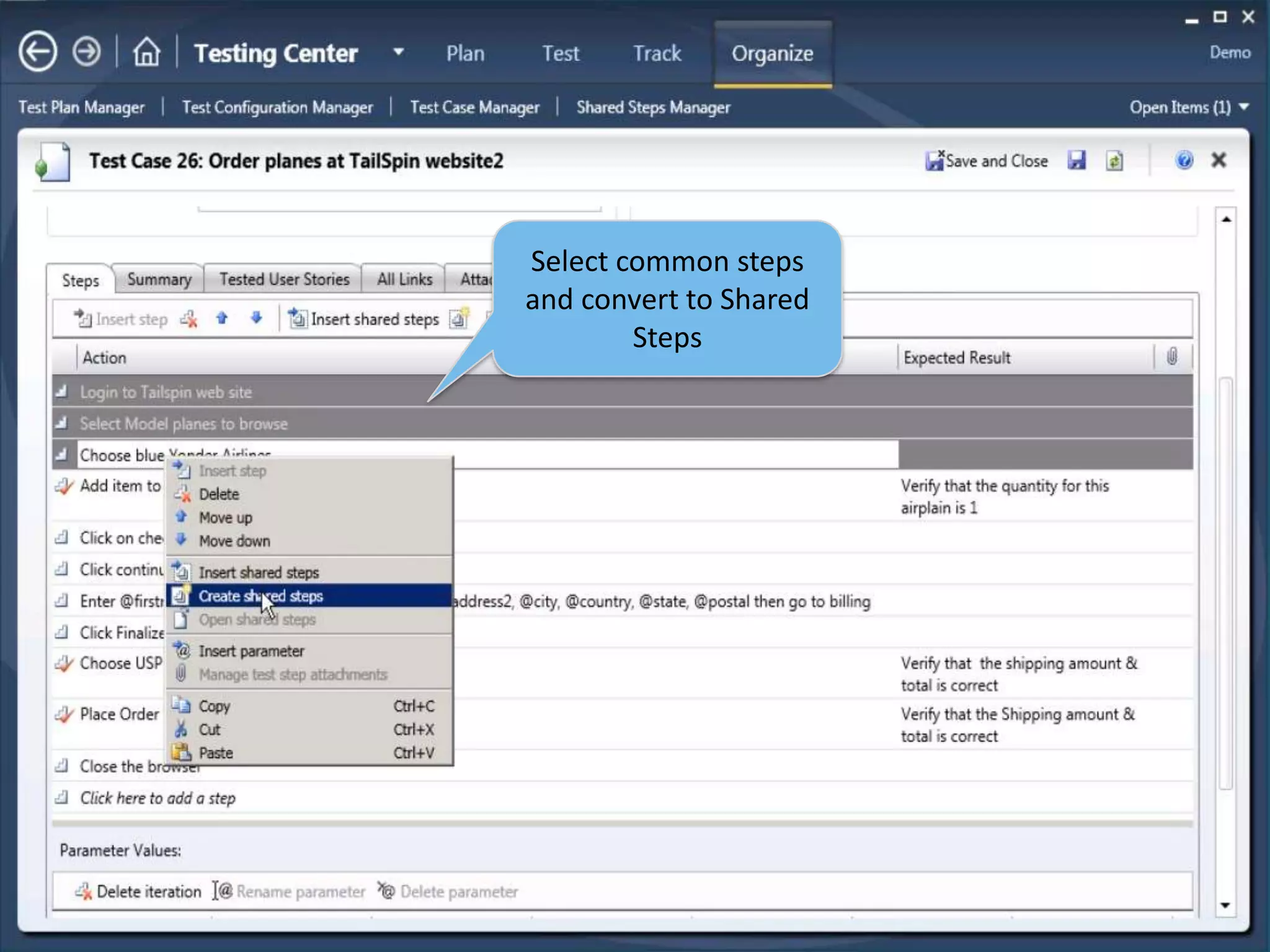 Testing FeaturesQA Professional focused interface