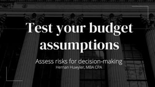 Assess risks for decision-making
Hernan Huwyler, MBA CPA
Test your budget
assumptions
 