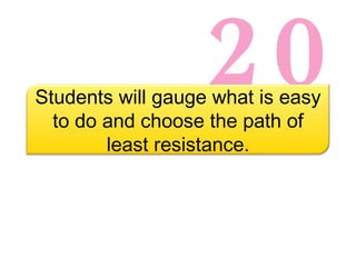 20 Students will gauge what is easy to do and choose the path of least resistance. 