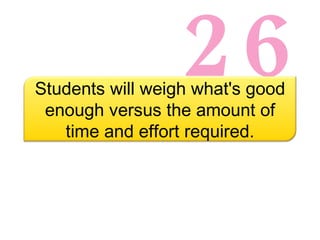 26 Students will weigh what's good enough versus the amount of time and effort required. 