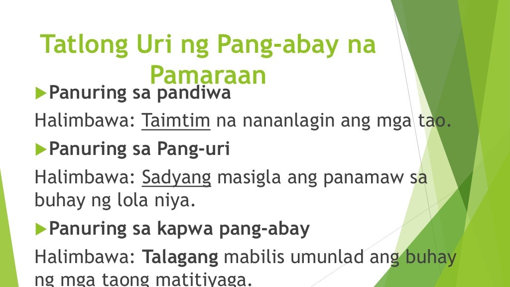 FILIPINO: PANG URI AT PANG ABAY