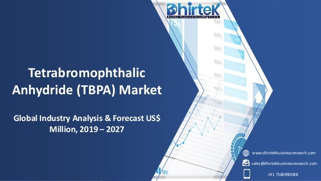 www.dhirtekbusinessresearch.com
sales@dhirtekbusinessresearch.com
+91 7580990088
Tetrabromophthalic
Anhydride (TBPA) Market
Global Industry Analysis & Forecast US$
Million, 2019 – 2027
 