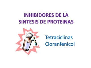 INHIBIDORES DE LA
SINTESIS DE PROTEINAS
Tetraciclinas
Cloranfenicol
 