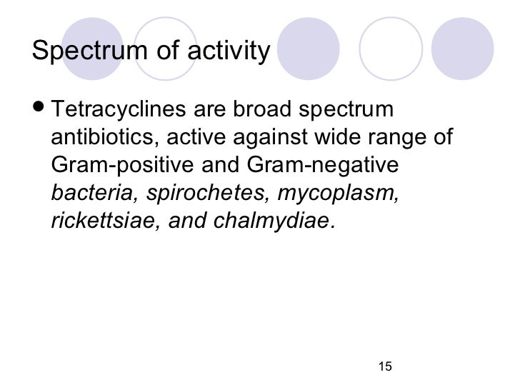 Spectrum of activityï¬ Tetracyclines are broad spectrum antibiotics, active against wide range of Gram-positive and Gram-ne...