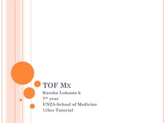 TOF MX
Kasoka Lukama k
7th year
UNZA-School of Medicine
11hrs Tutorial
 
