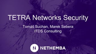 TETRA Networks Security
Tomáš Suchan, Marek Sebera
ITDS Consulting
 