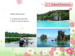 ^^ Natural Resources
Water Resources
• Crystal clear beaches
• Rich in marine species
 