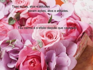 Tuas ações, atos e atitudes  geram ações, atos e atitudes.  Teu carma é o efeito daquilo que causaste.  