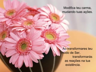 Modifica teu carma, mudando tuas ações. Ao transformares teu modo de Ser,  transformarás as reações na tua existência.   