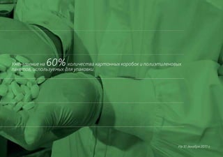 Уменьшение на60%       количества картонных коробок и полиэтиленовых
пакетов, используемых для упаковки.




                                                                  На 31 декабря 2011 г.
 