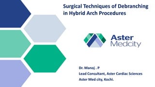 Surgical Techniques of Debranching
in Hybrid Arch Procedures
Dr. Manoj . P
Lead Consultant, Aster Cardiac Sciences
Aster Med city, Kochi.
 