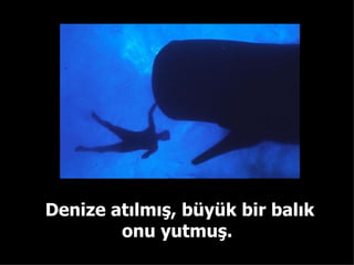 Denize atılmış, büyük bir balık onu yutmuş.  