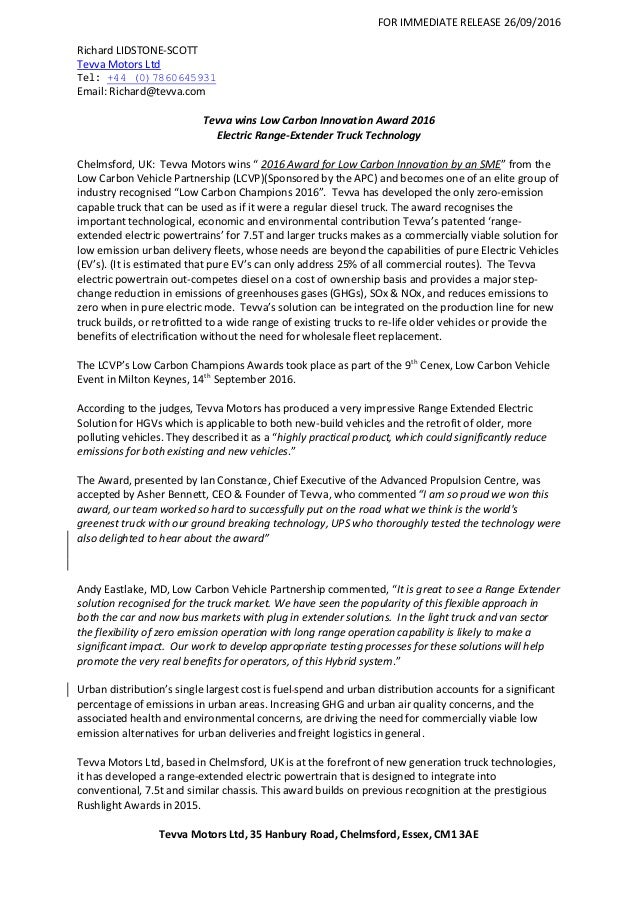 Tevva Motors Wins Low Carbon Technology Award 16