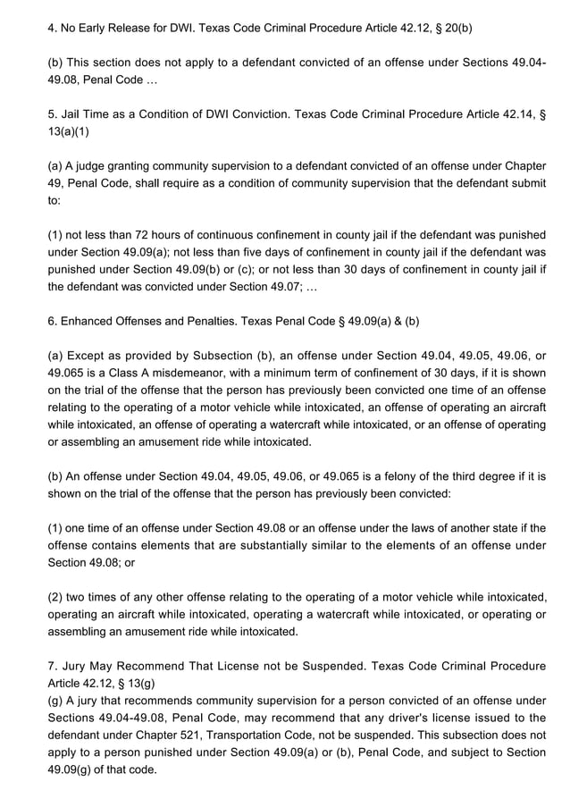 Texas Drivers License Suspension Periods, Texas DWI Statutes, Ignition