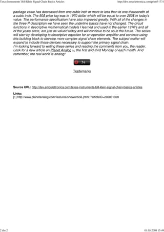 Texas Instruments Bill Klein Signal Chain Basics Articles | PDF