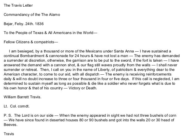 texas as a state the battle of the alamo william b travis letter