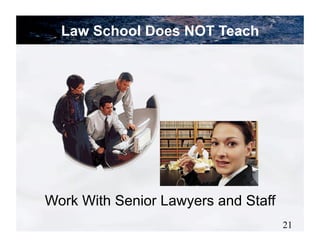 Law School Does NOT Teach




Work With Senior Lawyers and Staff
                                     21
 