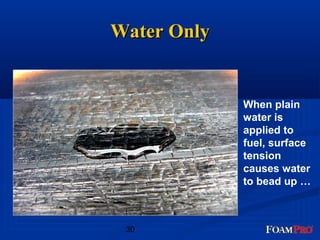 30 
When plain 
water is 
applied to 
fuel, surface 
tension 
causes water 
to bead up … 
WWaatteerr OOnnllyy 
 