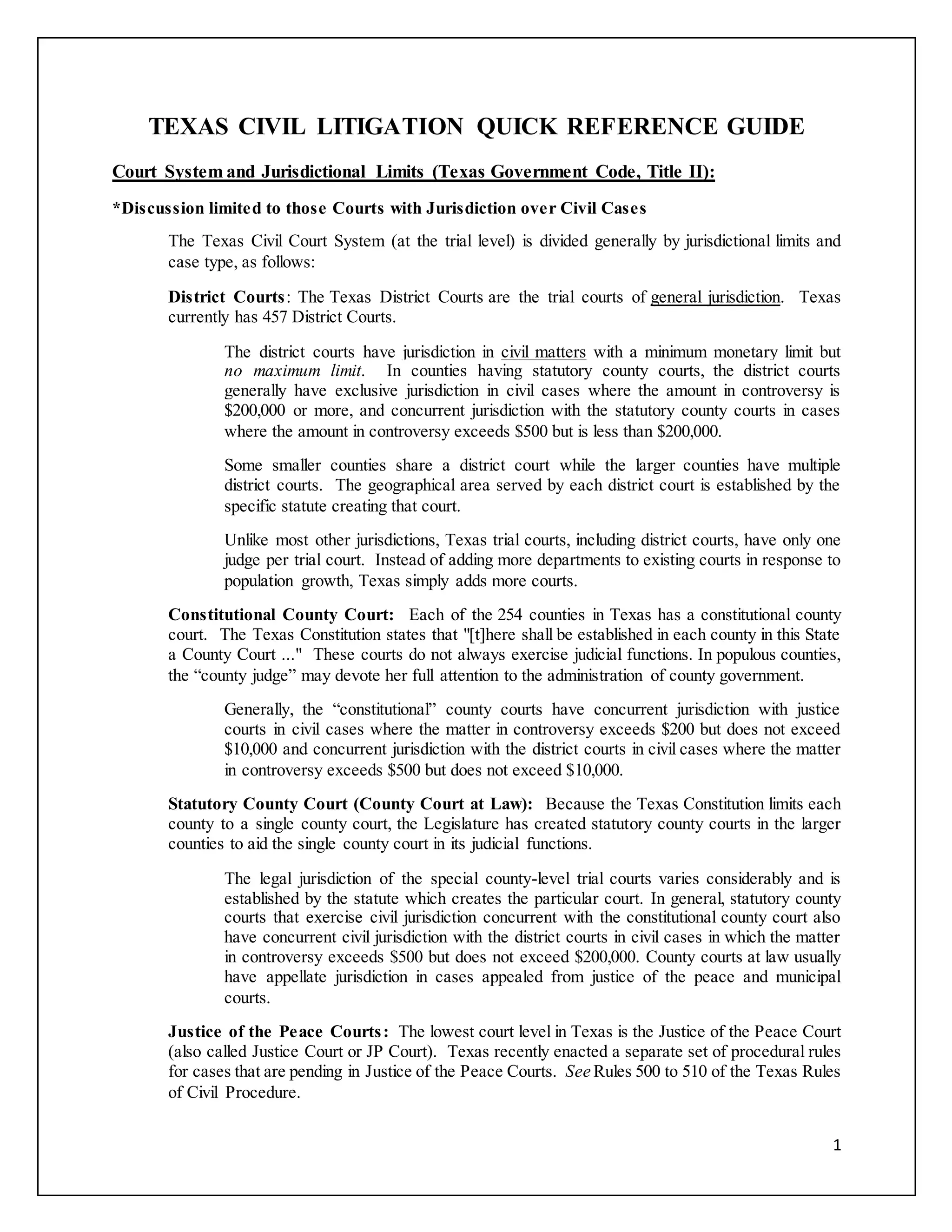 Litigation Packet Texas Civil Litigation Quick Reference Guide | DOCX