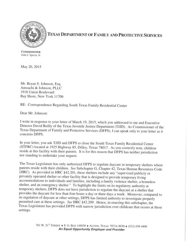 Texas DFPS: Children in ICE detention have no protection.