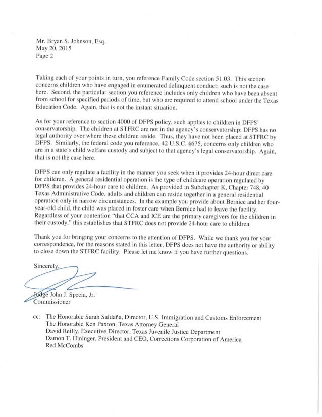 texas dfps children in ice detention have no protection letter of protection from attorney
