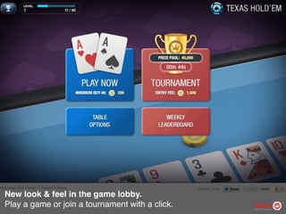 New look & feel in the game lobby.
Play a game or join a tournament with a click.   TM
 