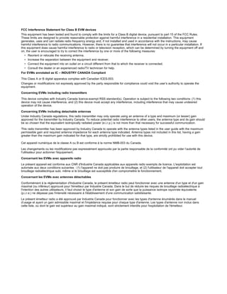 FCC Interference Statement for Class B EVM devices
This equipment has been tested and found to comply with the limits for a Class B digital device, pursuant to part 15 of the FCC Rules.
These limits are designed to provide reasonable protection against harmful interference in a residential installation. This equipment
generates, uses and can radiate radio frequency energy and, if not installed and used in accordance with the instructions, may cause
harmful interference to radio communications. However, there is no guarantee that interference will not occur in a particular installation. If
this equipment does cause harmful interference to radio or television reception, which can be determined by turning the equipment off and
on, the user is encouraged to try to correct the interference by one or more of the following measures:
• Reorient or relocate the receiving antenna.
• Increase the separation between the equipment and receiver.
• Connect the equipment into an outlet on a circuit different from that to which the receiver is connected.
• Consult the dealer or an experienced radio/TV technician for help.
For EVMs annotated as IC – INDUSTRY CANADA Compliant
This Class A or B digital apparatus complies with Canadian ICES-003.
Changes or modifications not expressly approved by the party responsible for compliance could void the user’s authority to operate the
equipment.
Concerning EVMs including radio transmitters
This device complies with Industry Canada licence-exempt RSS standard(s). Operation is subject to the following two conditions: (1) this
device may not cause interference, and (2) this device must accept any interference, including interference that may cause undesired
operation of the device.
Concerning EVMs including detachable antennas
Under Industry Canada regulations, this radio transmitter may only operate using an antenna of a type and maximum (or lesser) gain
approved for the transmitter by Industry Canada. To reduce potential radio interference to other users, the antenna type and its gain should
be so chosen that the equivalent isotropically radiated power (e.i.r.p.) is not more than that necessary for successful communication.
This radio transmitter has been approved by Industry Canada to operate with the antenna types listed in the user guide with the maximum
permissible gain and required antenna impedance for each antenna type indicated. Antenna types not included in this list, having a gain
greater than the maximum gain indicated for that type, are strictly prohibited for use with this device.
Cet appareil numérique de la classe A ou B est conforme à la norme NMB-003 du Canada.
Les changements ou les modifications pas expressément approuvés par la partie responsable de la conformité ont pu vider l’autorité de
l'utilisateur pour actionner l'équipement.
Concernant les EVMs avec appareils radio
Le présent appareil est conforme aux CNR d'Industrie Canada applicables aux appareils radio exempts de licence. L'exploitation est
autorisée aux deux conditions suivantes : (1) l'appareil ne doit pas produire de brouillage, et (2) l'utilisateur de l'appareil doit accepter tout
brouillage radioélectrique subi, même si le brouillage est susceptible d'en compromettre le fonctionnement.
Concernant les EVMs avec antennes détachables
Conformément à la réglementation d'Industrie Canada, le présent émetteur radio peut fonctionner avec une antenne d'un type et d'un gain
maximal (ou inférieur) approuvé pour l'émetteur par Industrie Canada. Dans le but de réduire les risques de brouillage radioélectrique à
l'intention des autres utilisateurs, il faut choisir le type d'antenne et son gain de sorte que la puissance isotrope rayonnée équivalente
(p.i.r.e.) ne dépasse pas l'intensité nécessaire à l'établissement d'une communication satisfaisante.
Le présent émetteur radio a été approuvé par Industrie Canada pour fonctionner avec les types d'antenne énumérés dans le manuel
d’usage et ayant un gain admissible maximal et l'impédance requise pour chaque type d'antenne. Les types d'antenne non inclus dans
cette liste, ou dont le gain est supérieur au gain maximal indiqué, sont strictement interdits pour l'exploitation de l'émetteur.
SPACER
SPACER
SPACER
SPACER
SPACER
SPACER
SPACER
SPACER
 