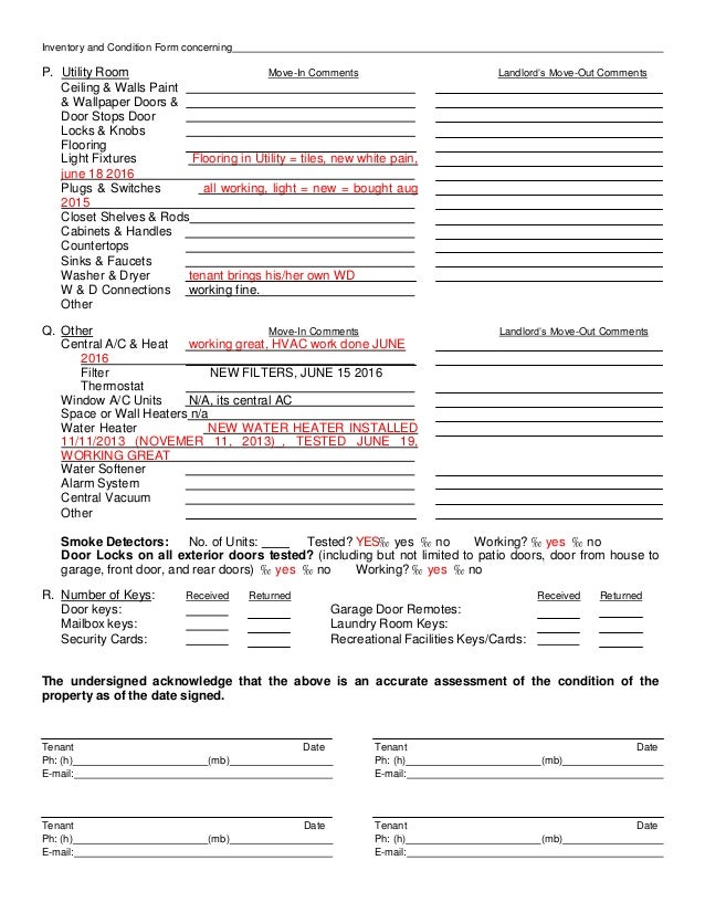 Texas Realtor Association Inventory And Move In Condition Form Ins