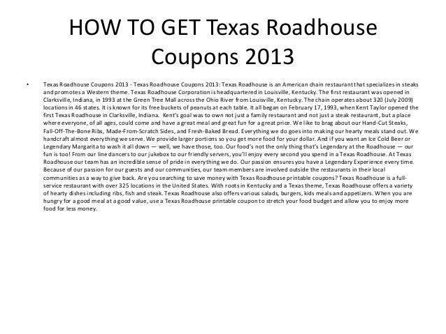 Texas Roadhouse Coupons 2013 - Printable Texas Roadhouse Coupons 2013