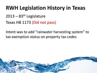 Texas Rainwater Harvesting Tax Code The Local Resource Guide: Building Your Water-Wise Team