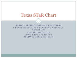 School Technology and Readiness A Teacher Tool for Planning and Self-Assessing aligned with the Long-Range Plan for Technology, 2006-2020 Texas STaR Chart 